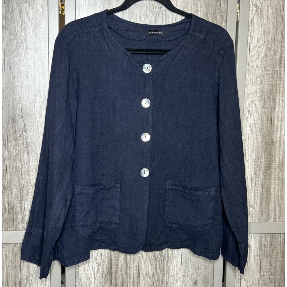 Luca Vanucci Button Down Top Size S Linen Jacket Pockets Boho Lagenlook